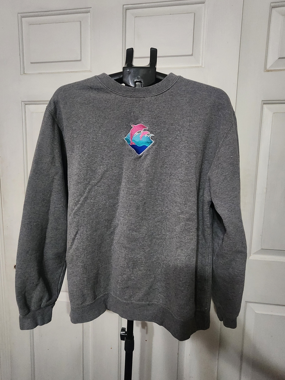 Pink Dolphin Crewneck Sweatshirt Men's Large Gray Waves Diamond Logo Pullover L